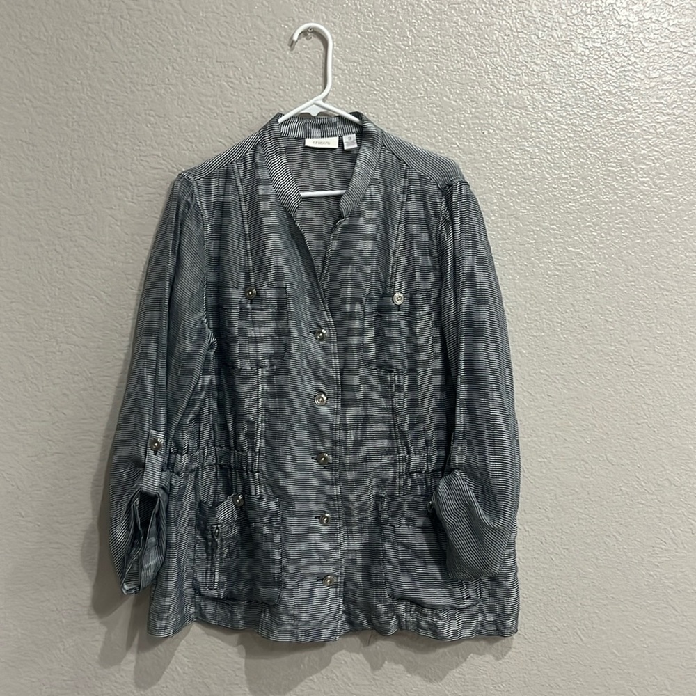 Chico's Women's Blue/White Stripe Lightweight L/S Jacket Size Chico’s 3 XL/16